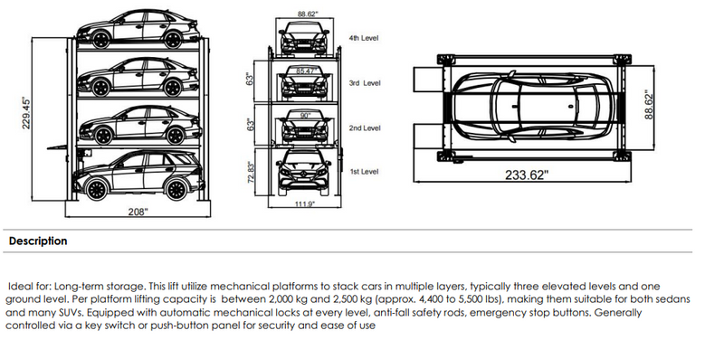 4032-4 “The Four Stacker” 4-Level Car Storage Lift – Multi-Vehicle Parking System