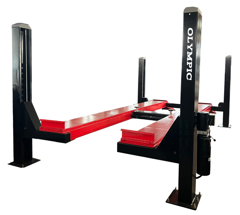 Model: Olympic 4PHDXLA-15 / Open Front Alignment Lift / 15,000-lb. Capacity Car & Truck Maintenance / Turntables / Slip Plates / 138″ W X 246″ L / 10-Year Warranty / SHIPS FREE!