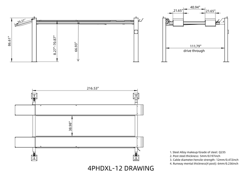 Olympic 4PHDXL-12 12,000 lb Heavy-Duty 4-Post Car & Truck Storage Lift – Extra-Wide Maintenance Lift