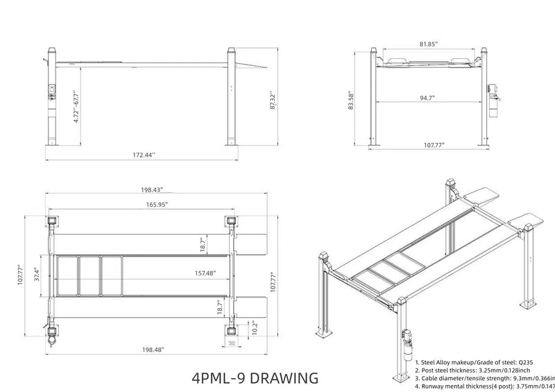 Olympic 4PML-9 9,000 lb Portable Car Storage & Maintenance Lift – 108″ W x 198″ L