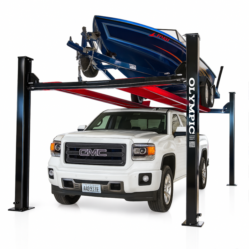 Olympic HDMBL-10 “The Skipper” 10,000 lb Portable Boat & Trailer Lift – Extra-Wide 4-Post Storage Lift with Adjustable Runway