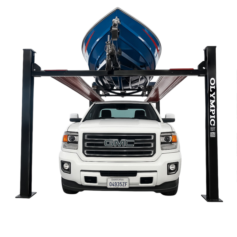 Olympic HDMBL-10 “The Skipper” 10,000 lb Portable Boat & Trailer Lift – Extra-Wide 4-Post Storage Lift with Adjustable Runway