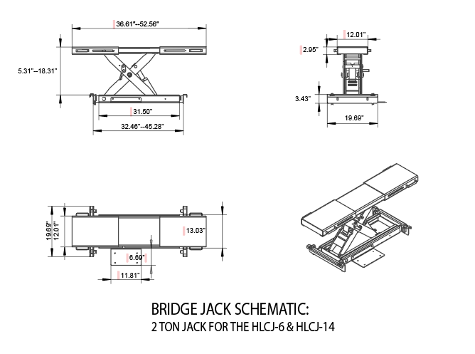 Olympic HLCJ-6 6,000 lb Center Bridge Jack for 4-Post Lifts