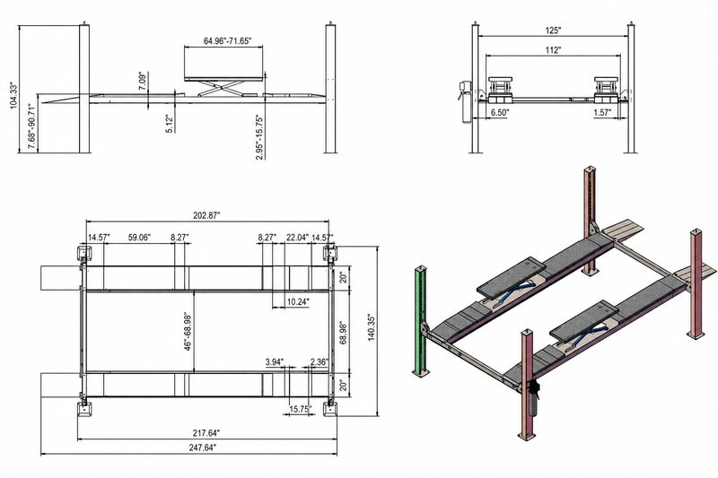 Olympic Essential Alignment Package – 10,000 lb 4-Post Alignment Lift with AS800 True 3D Touchless Alignment System