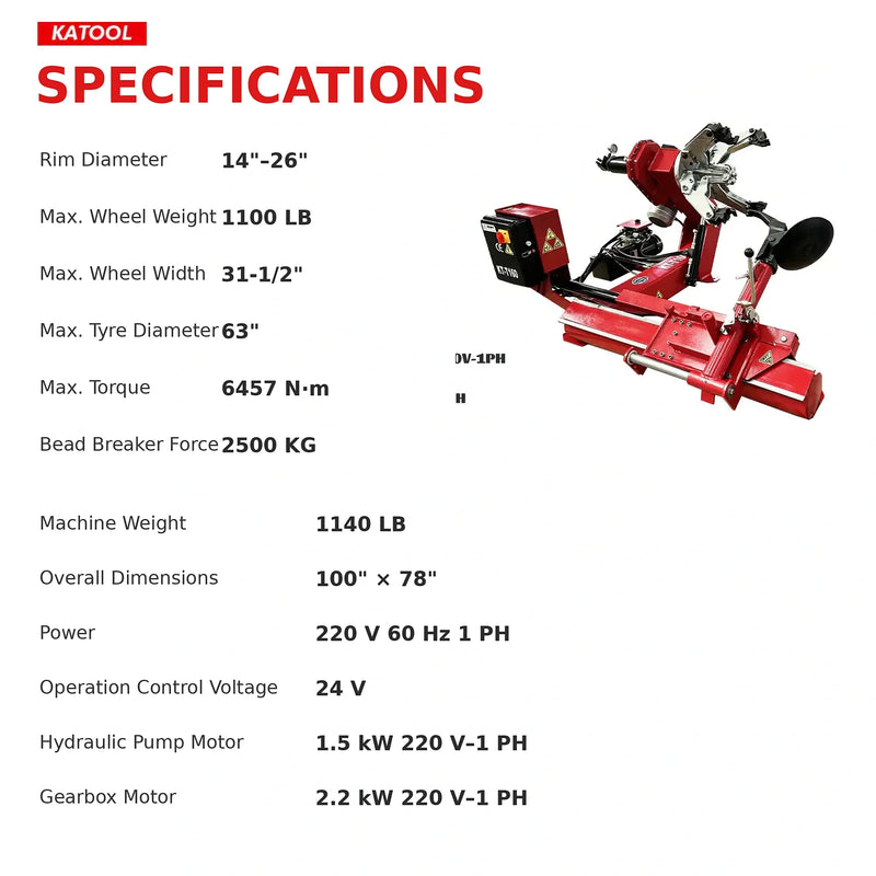 Katool KT-T160 - Truck Tire Changer (62 in, Heavy-Duty)