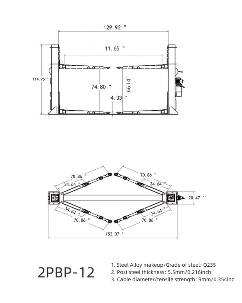 Olympic 2PBP-12 12,000 lb Heavy-Duty Base Plate 2-Post Vehicle Lift with 3-Stage Arms