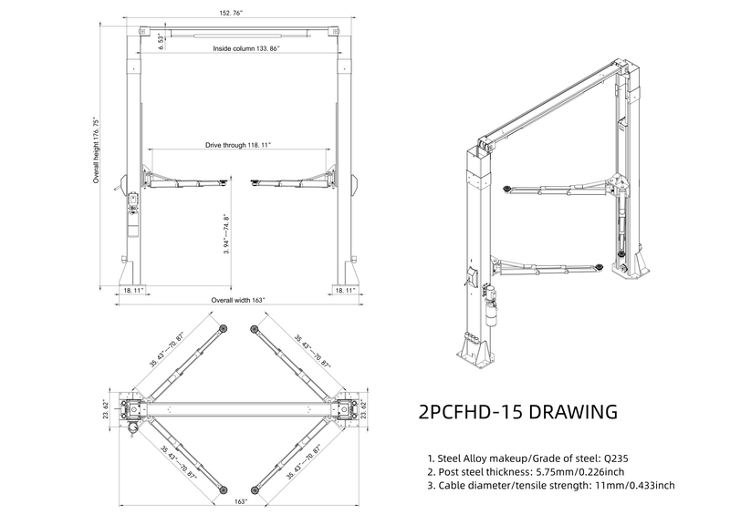 Olympic 2PCFHD-15 15,000 lb Heavy-Duty 2-Post Clear Floor Vehicle Lift