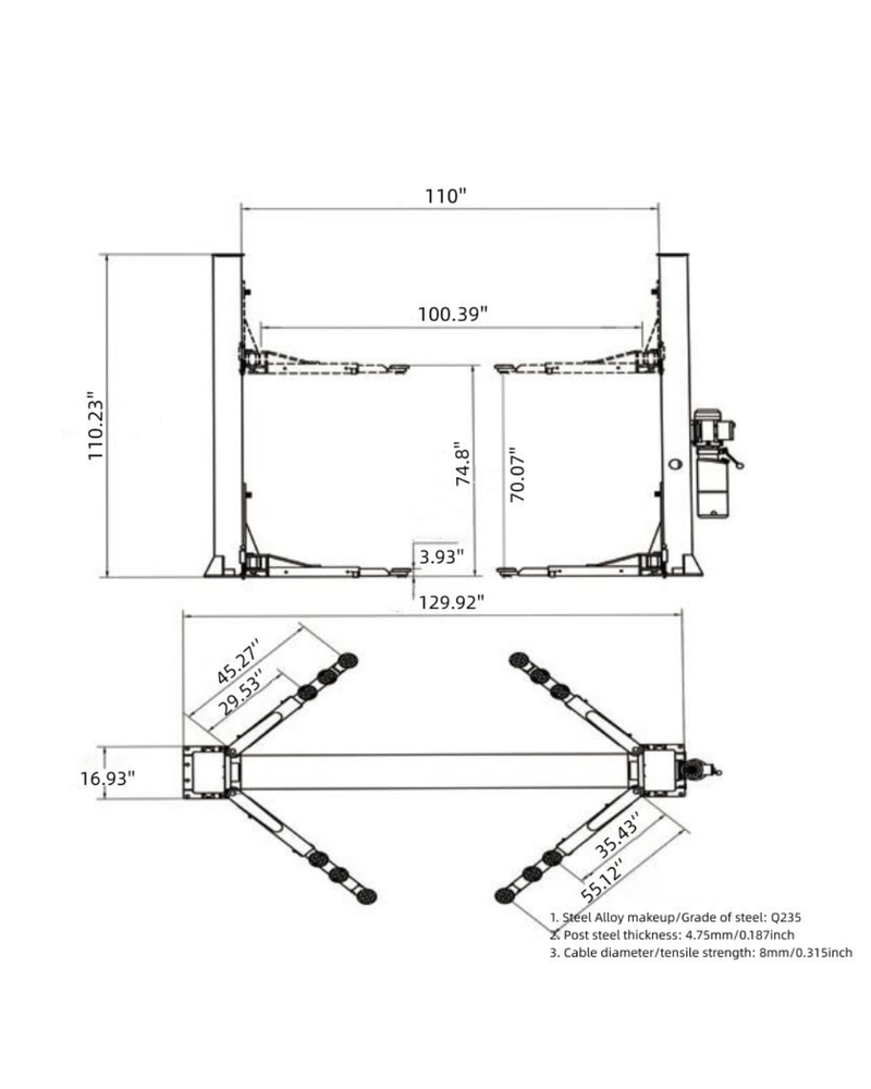 Olympic 2PBP-8 8,000 lb 2-Post Baseplate Car Lift
