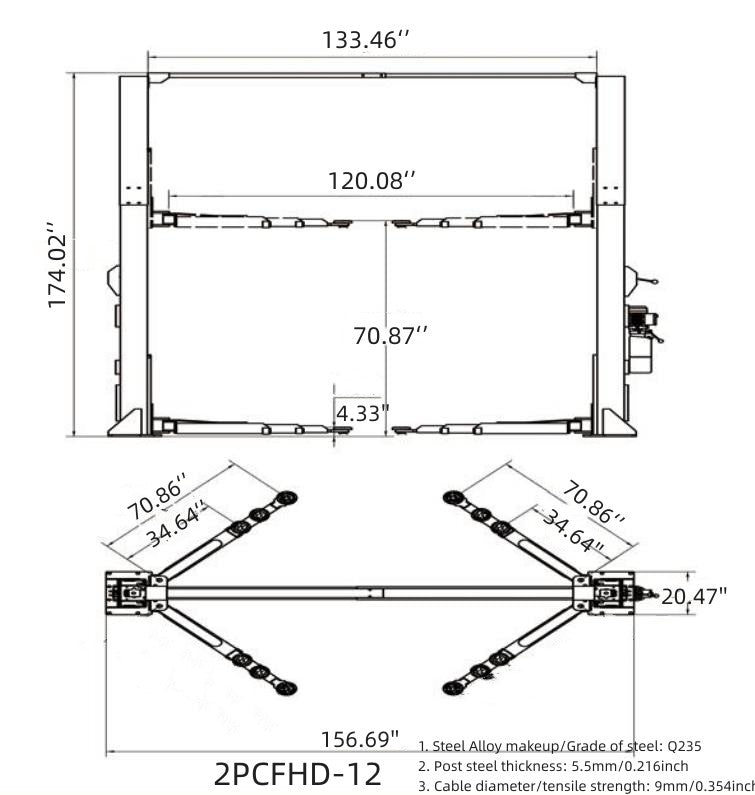 Olympic 2PCFHD-12 12,000 lb Heavy-Duty Extra-Wide Extra-Tall 2-Post Clear Floor Car Lift – 10-Year Warranty