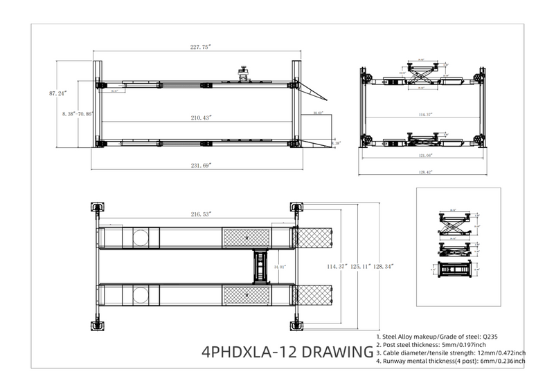 Olympic 4PHDXLA-12 12,000 lb. Heavy-Duty 4-Post Alignment Lift with Turntables & Slip Plates